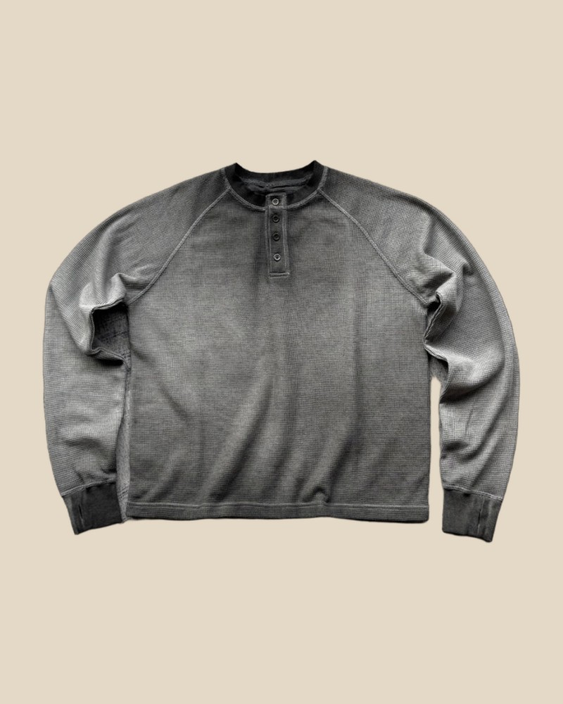 Waffle-Knit Henley Grey — QC