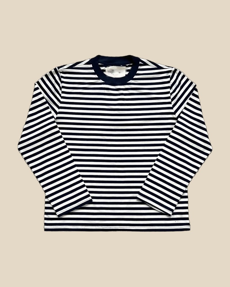 Striped Long-Sleeve Shirt Navy-White — QC